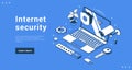 Internet security personal data information protection service landing page banner isometric vector