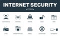 Internet security set icons collection. Includes simple elements such as Password, Firewall, Error, Unlock and Browser