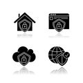Internet security system drop shadow black glyph icons set Royalty Free Stock Photo