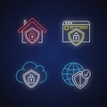 Internet security system neon light icons set Royalty Free Stock Photo
