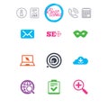 Internet, seo icons. Checklist, target signs. Royalty Free Stock Photo