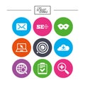 Internet, seo icons. Checklist, target signs. Royalty Free Stock Photo