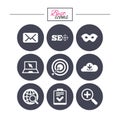 Internet, seo icons. Checklist, target signs. Royalty Free Stock Photo