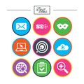 Internet, seo icons. Checklist, target signs. Royalty Free Stock Photo