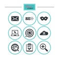 Internet, seo icons. Checklist, target signs. Royalty Free Stock Photo