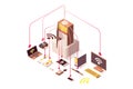 Internet server vector isometric illustration. Computer hardware equipment, Internet of things, cloud system, portable