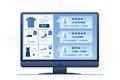 Internet shop on monitor screen. Various testimonials, clients review. Stars ranking. Online shopping and rate experience
