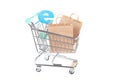 Internet Shopping Concept: Shopping Cart with Paper Bags Royalty Free Stock Photo