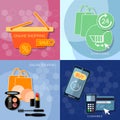 Internet shopping concept woman shopping mobile payments set