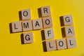 Internet slang acronyms on yellow background