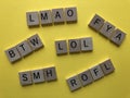 Internet slang words isolated on yellow