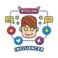 Internet social media addict influencer illustration concept