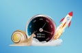 Internet speed meter with rocket and snail Royalty Free Stock Photo