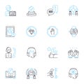 Internet support linear icons set. Connectivity, Broadband, Wi-Fi, Nerk, Router, Modem, Troubleshooting line vector and