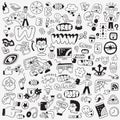 Internet technology doodle set , pencil drawings, cartoons Royalty Free Stock Photo