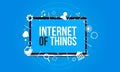 Internet of things concept - laptop isolated on a blue background with a lot of icons throw outs from screen.