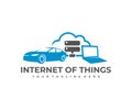 Internet of things or IoT, cloud server, car and laptop, logo design. Network, internet and connection, vector design