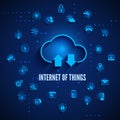 Internet of Things. IOT concept. Cloud and other icons IOT concept. Global network technology Internet control and monitoring