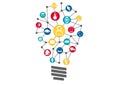 Internet of Things (IOT) concept. Vector illustration of light bulb representing digital smart ideas, machine learning Royalty Free Stock Photo