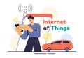Internet of Things IoT Vector Illustration featuring Technology, Smart Connection and Control Devices in a Network for Industrial