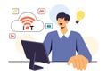 Internet of Things IoT Vector Illustration featuring Technology, Smart Connection and Control Devices in a Network for Industrial