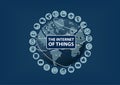 Internet of Things (IoT) word and icons with globe and world map Royalty Free Stock Photo