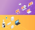 Internet Things  Isometric Banners Set Royalty Free Stock Photo