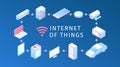 Internet of things layout. IOT online synchronization and connection via smartphone wireless technology. Smart home concept with Royalty Free Stock Photo