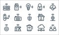 internet of things line icons. linear set. quality vector line set such as network, kettle, turn on, network, coffee machine, Royalty Free Stock Photo
