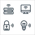 Internet of things line icons. linear set. quality vector line set such as smart light, smart lock, smart tv Royalty Free Stock Photo