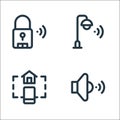 Internet of things line icons. linear set. quality vector line set such as speaker, home control, street light Royalty Free Stock Photo