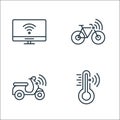 internet of things line icons. linear set. quality vector line set such as thermometer, scooter, bicycle