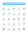 Internet of things and technology vector line icons set. IoT, Technology, Connectivity, Automation, Wearables, Sensors