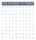 the Internet of Things vector line icons set. IoT, Smart, Connected, Automation, Wearables, AI, Sensors illustration