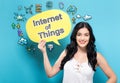 Internet of Things with woman holding a speech bubble