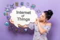 Internet of Things with woman holding a speech bubble