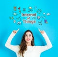 Internet of Things with young woman looking upwards Royalty Free Stock Photo