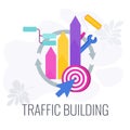 Internet traffic building infographic pictogram. Flat vector illustration