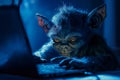 internet troll online trolling using laptop computer in the dark Royalty Free Stock Photo