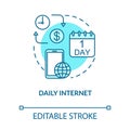 Daily internet turquoise concept icon. Mobile internet per day. Tariff plan price. Cellphone service. Roaming idea thin