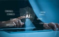 Internet users using tablet through cybersecurity using artificial intelligence. Cybersecurity concept us technology that can be Royalty Free Stock Photo