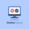 Internet voting, submit online, government services, computer monitor with check mark and cross