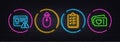Internet warning, Checklist and Swipe up minimal line icons. For web application, printing. Neon laser 3d lights Vector