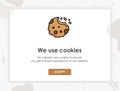 Internet web pop up for cookie policy notification. This website uses cookies