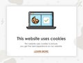 Internet web pop up for cookie policy notification. This website uses cookies