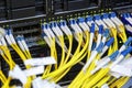 Internet wires fiber optic connecting on core network swtich in server
