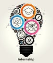 Internship concept. Light bulb with icons. Concept with icon of goal, skills, knowledge, mentoring, practice, opportunity, and