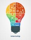 Internship concept. Light bulb with icons. Concept with icon of goal, skills, knowledge, mentoring, practice, opportunity, and