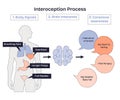Interoception process shows body signals relayed to brain, creating conscious ... Royalty Free Stock Photo