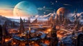 interplanetary settlement where people live and work in a fictional space city. Royalty Free Stock Photo